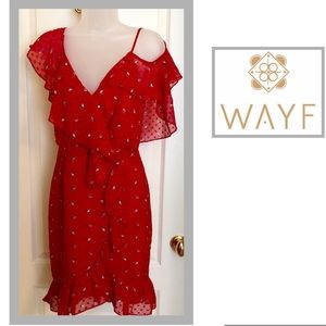 Red Dress WAYF Rose  w Flutter Sleeve NWT